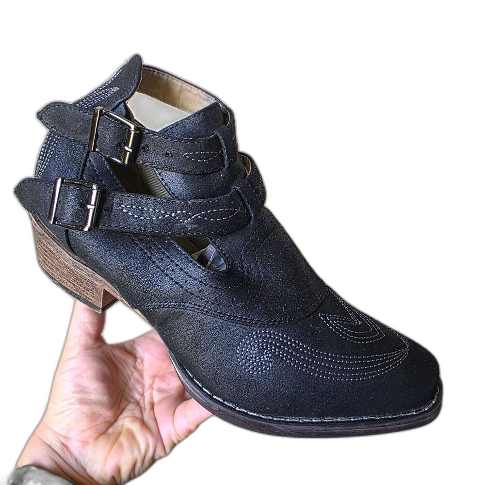 Roper Size 10 Willa BLACK Faux Leather Cowgirl Bootie Low Ankle Boots Womens